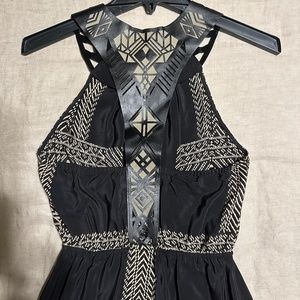 Silk maxi dress with leather accents